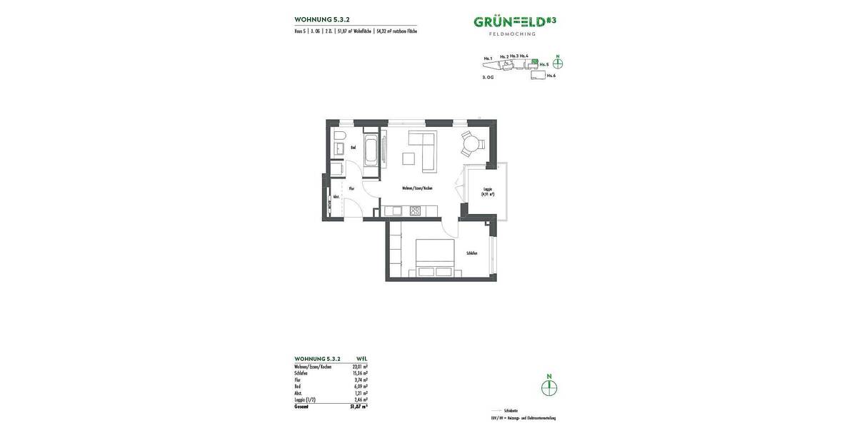 Etagenwohnung München Feldmoching-Hasenbergl - 2 Zimmer, 51 m&sup2;, 516.000&euro; | Angebot:26358389
