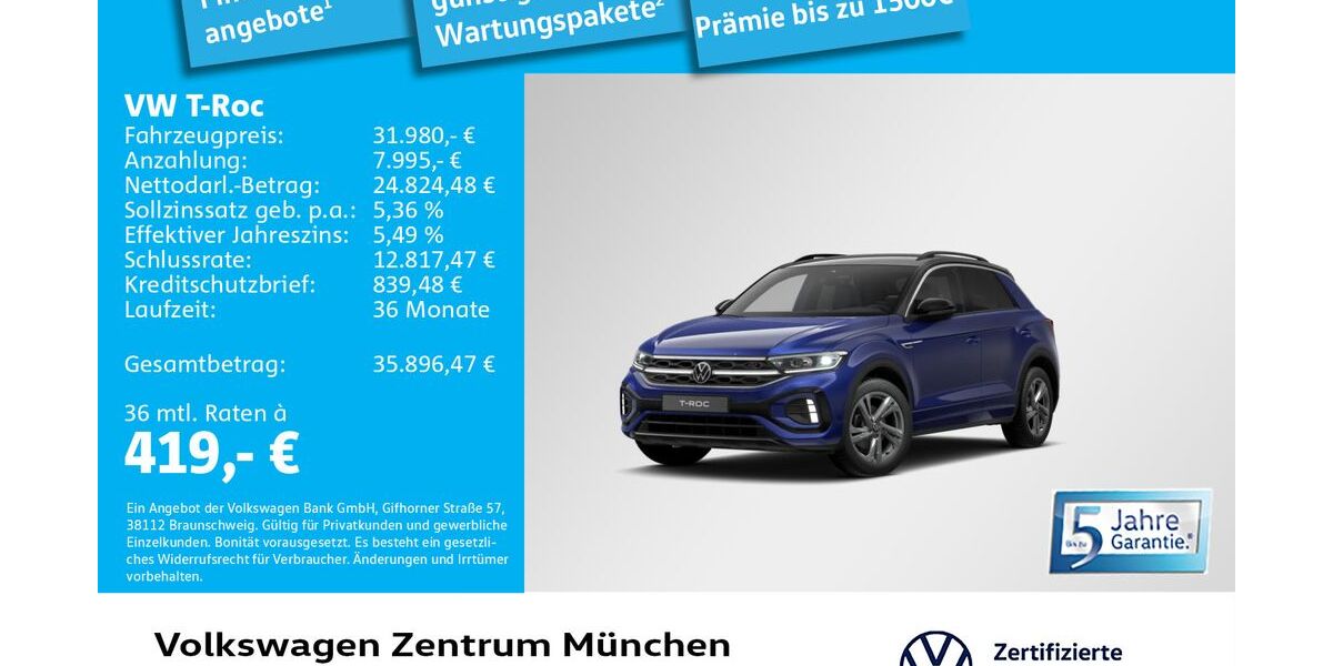 VW T-Roc 1.539 km 31.980 &euro; München 80687