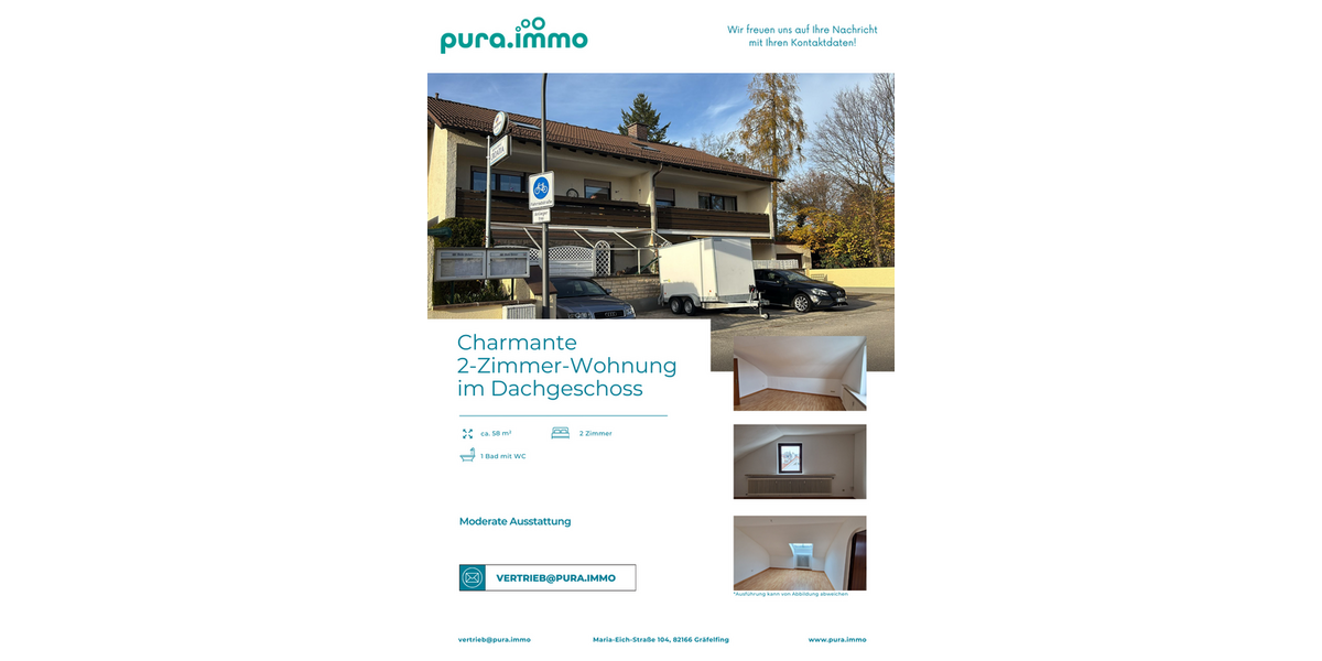 Etagenwohnung Gilching - 2 Zimmer, 58 m&sup2;, 1.000&euro; | Angebot:25420422