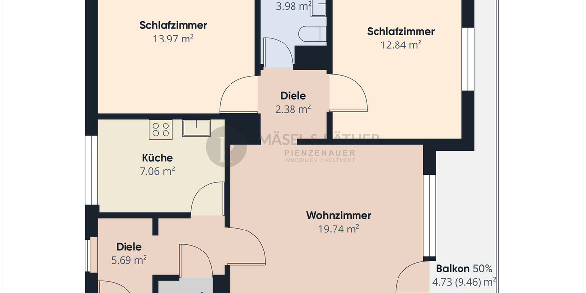 Etagenwohnung München Feldmoching-Hasenbergl - 3 Zimmer, 72 m&sup2;, 349.000&euro; | Angebot:25747248