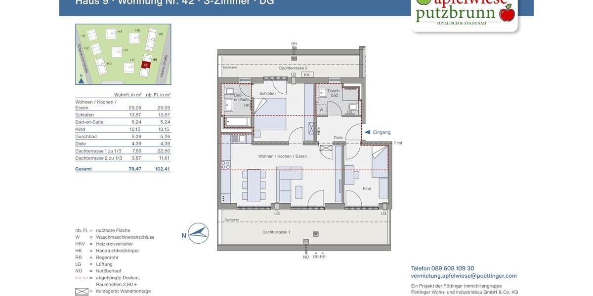 Dachgeschoßwohnung Putzbrunn - 3 Zimmer, 79 m&sup2;, 1.940&euro; | Angebot:24425651