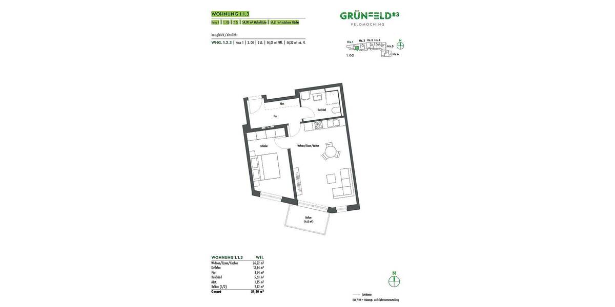Etagenwohnung München Feldmoching-Hasenbergl - 2 Zimmer, 54 m&sup2;, 570.000&euro; | Angebot:26358392