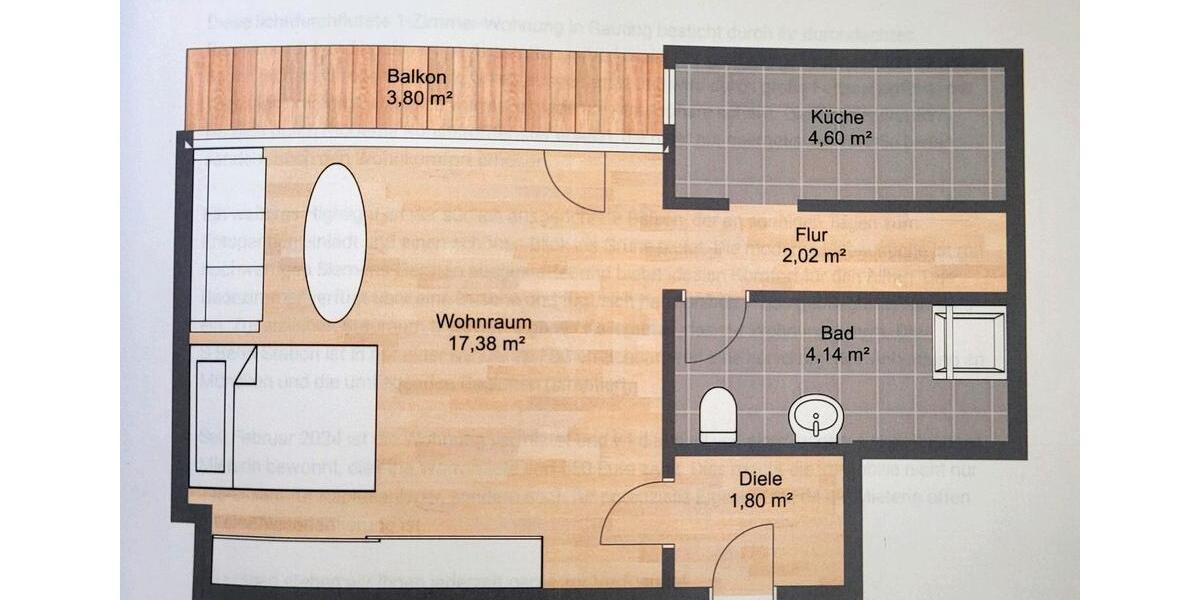 Etagenwohnung Gauting - 1 Zimmer, 35 m&sup2;, 1.200&euro; | Angebot:26048575