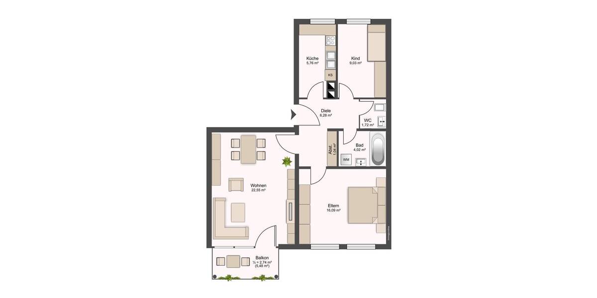 Etagenwohnung München / Perlach Ramersdorf-Perlach - 2 Zimmer, 69 m&sup2;, 549.000&euro; | Angebot:26628104