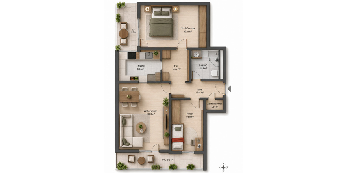 Etagenwohnung München Aubing-Lochhausen-Langwied - 3 Zimmer, 71 m&sup2;, 449.000&euro; | Angebot:26554696