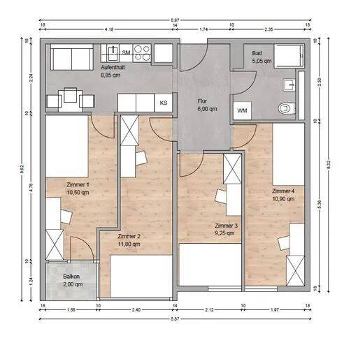 Etagenwohnung München Sendling-Westpark - 4 Zimmer, 63 m&sup2;, 740&euro; | Angebot:26807705