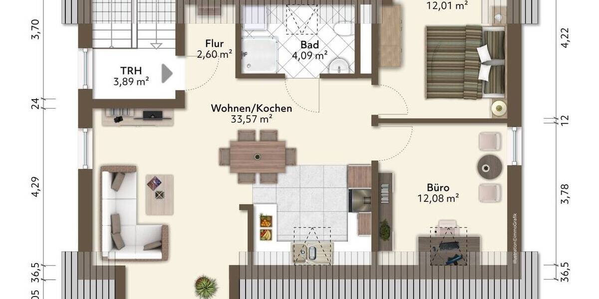 Etagenwohnung Ottobrunn Riemerling - 3 Zimmer, 64 m&sup2;, 430.000&euro; | Angebot:26716505