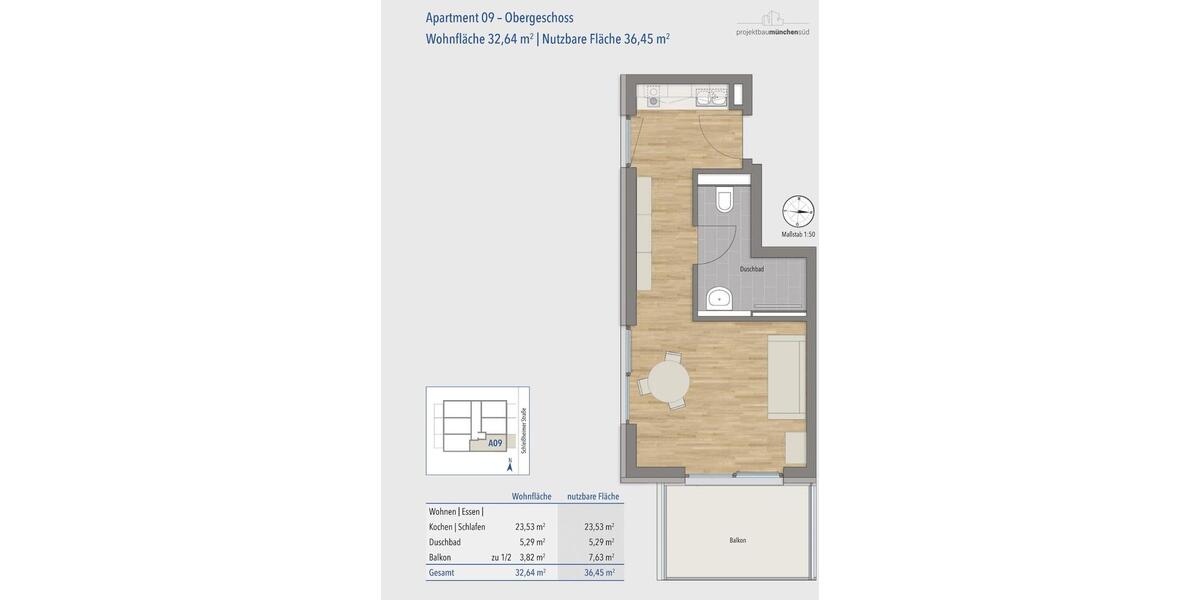 Etagenwohnung München Am Riesenfeld - 1 Zimmer, 33 m&sup2;, 1.250&euro; | Angebot:26275746