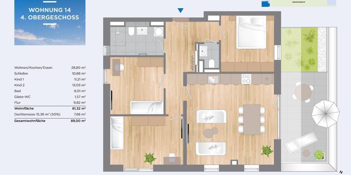 Etagenwohnung Eching - 4 Zimmer, 89 m&sup2;, 779.000&euro; | Angebot:26139325