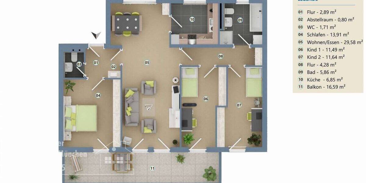 Etagenwohnung Unterföhring - 4 Zimmer, 90 m&sup2;, 660.000&euro; | Angebot:26410935