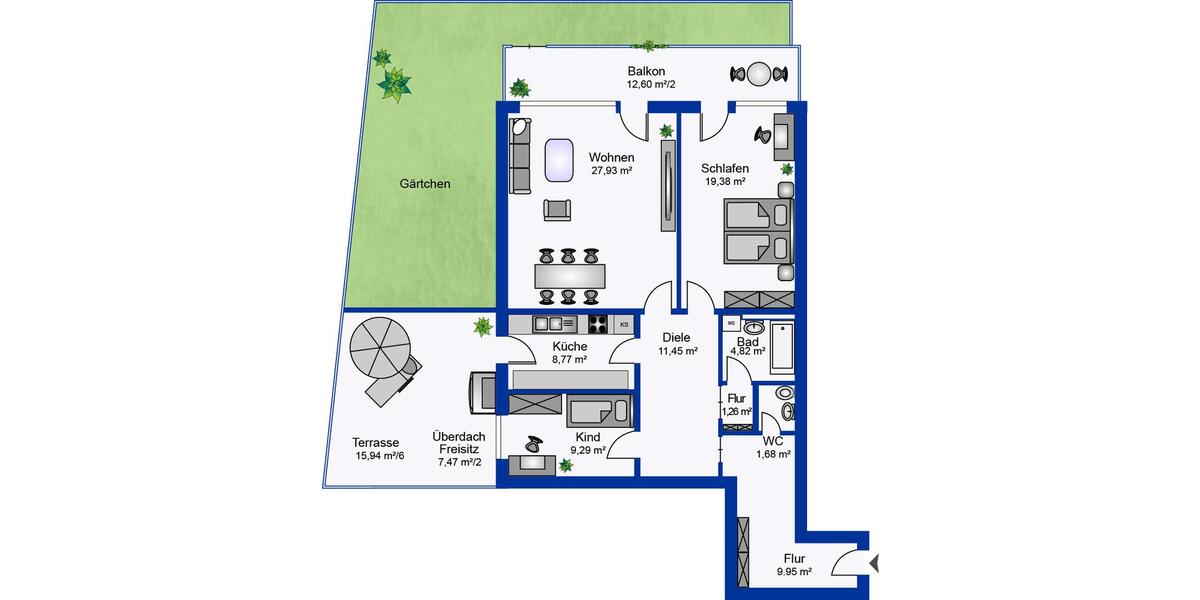 Erdgeschoßwohnung München Bogenhausen - 3 Zimmer, 95 m&sup2;, 1.620&euro; | Angebot:26335081