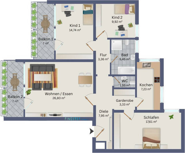 Etagenwohnung München Untergiesing-Harlaching - 5 Zimmer, 104 m&sup2;, 1.066.000&euro; | Angebot:26204472