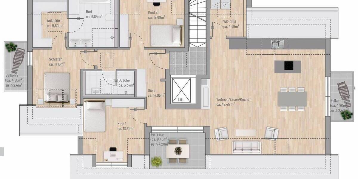 Etagenwohnung München Ramersdorf-Perlach - 4 Zimmer, 135 m&sup2; | Angebot:26094226