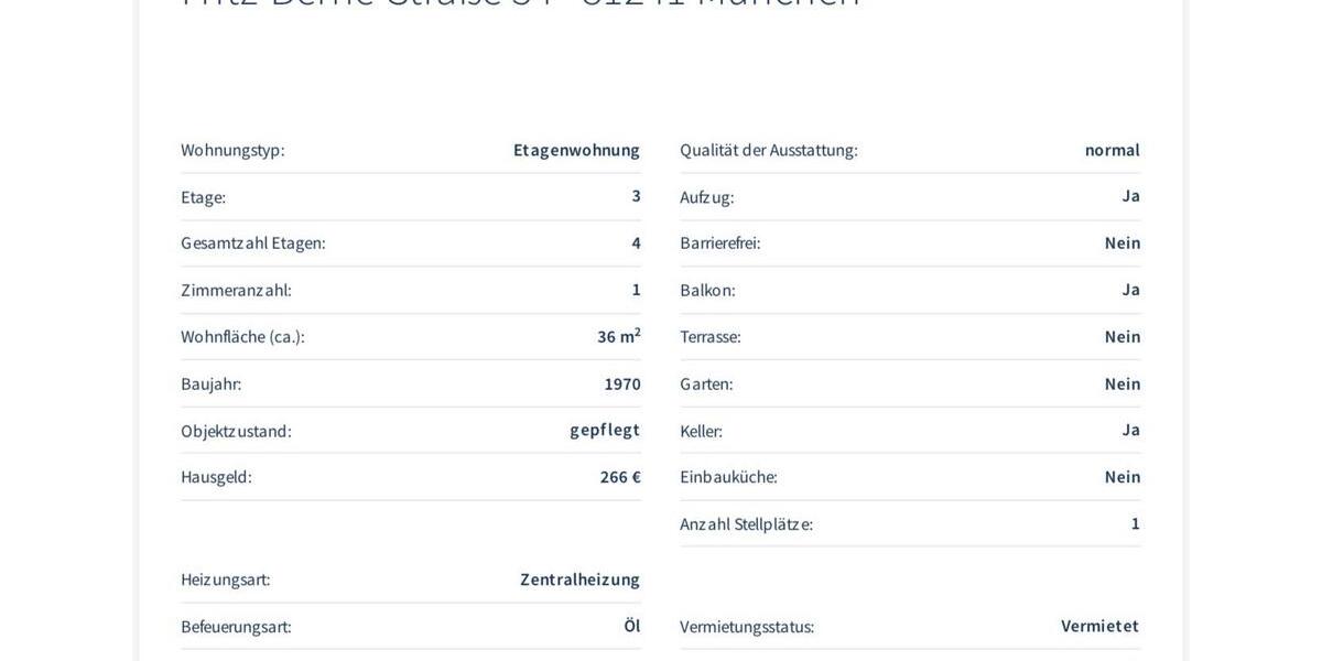 Etagenwohnung München Pasing-Obermenzing - 1 Zimmer, 36 m&sup2;, 229.000&euro; | Angebot:26822053