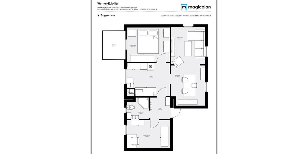 Erdgeschoßwohnung Vaterstetten Baldham - 3 Zimmer, 62 m&sup2;, 1.800&euro; | Angebot:25139065