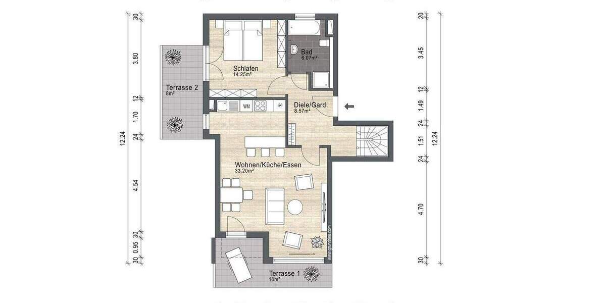 Etagenwohnung München Allach-Untermenzing - 3 Zimmer, 101 m&sup2;, 725.000&euro; | Angebot:25684407