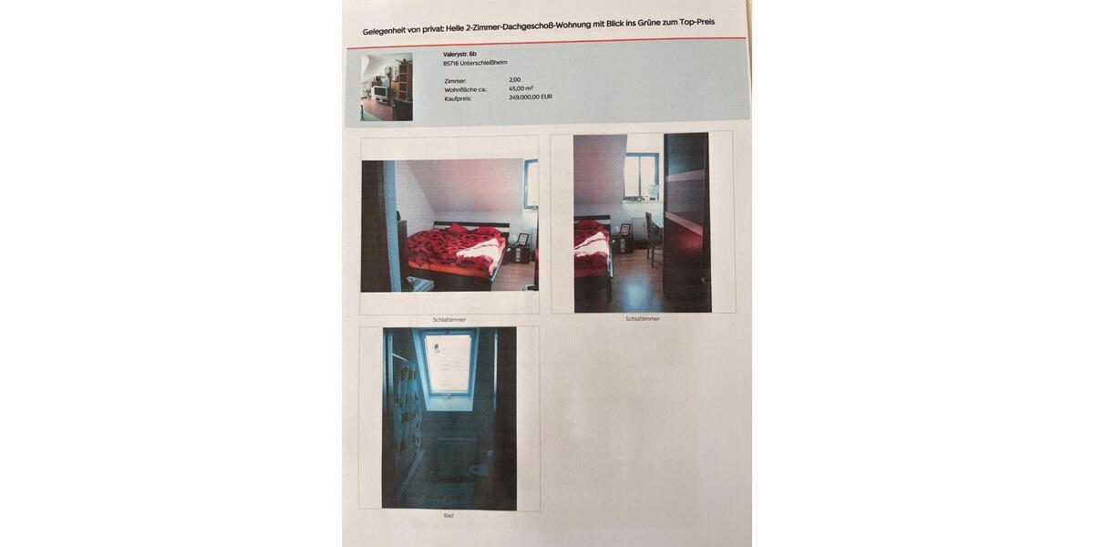 Dachgeschoßwohnung Unterschleißheim - 2 Zimmer, 45 m&sup2;, 229.000&euro; | Angebot:26822045