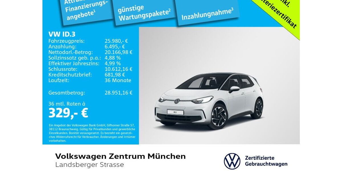 VW ID.3 37.927 km 25.980 &euro; München 80687