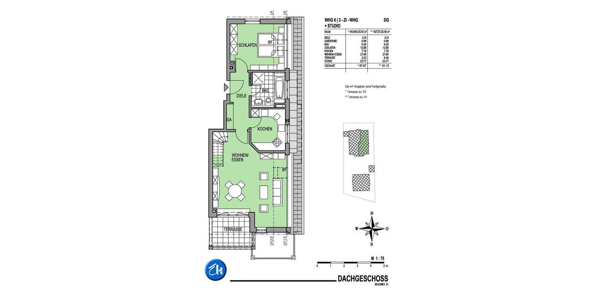 Terrassenwohnung München Thalk.Obersendl.-Forsten-Fürstenr.-Solln - 2 Zimmer, 88 m&sup2;, 1.750&euro; | Angebot:26806940