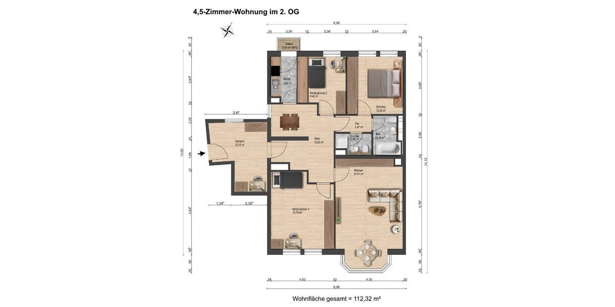 Etagenwohnung Ottobrunn - 4 Zimmer, 112 m&sup2;, 629.000&euro; | Angebot:26903919