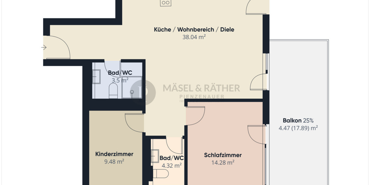 Etagenwohnung Markt Schwaben - 3 Zimmer, 75 m&sup2;, 595.000&euro; | Angebot:25780958