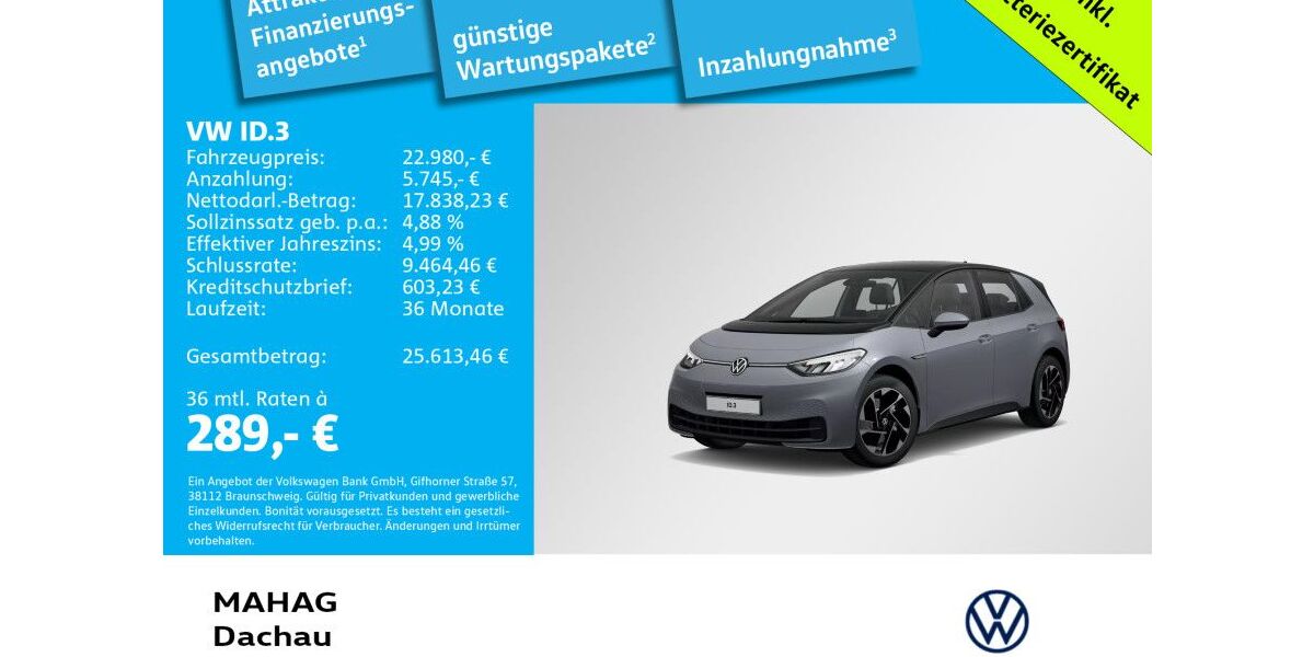 VW ID.3 27.628 km 22.980 &euro; Dachau 85221