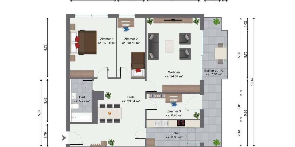 Etagenwohnung München Thalk.Obersendl.-Forsten-Fürstenr.-Solln - 4 Zimmer, 107 m&sup2;, 2.690&euro; | Angebot:26820500