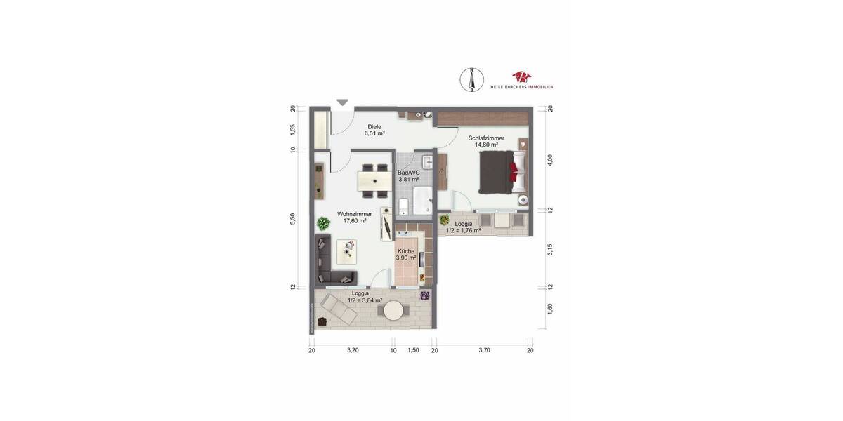 Etagenwohnung Unterhaching - 2 Zimmer, 53 m&sup2;, 327.300&euro; | Angebot:25803093