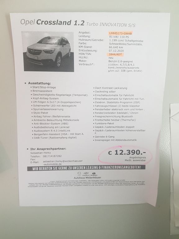 Opel Crossland (X) 72.000 km 12.100 € wolfratshausen 82515