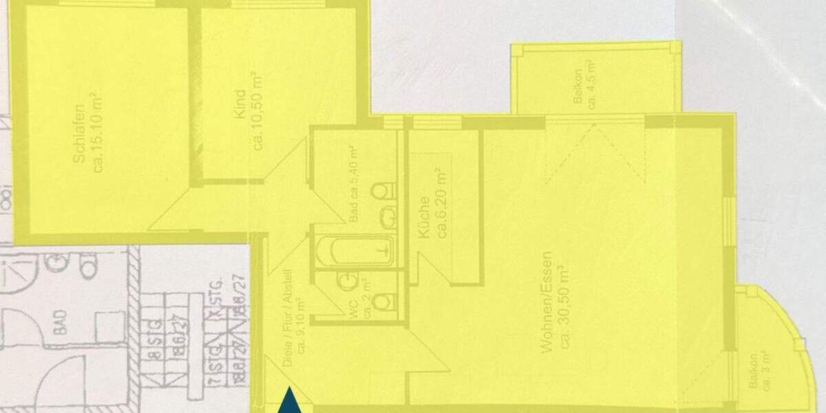 Etagenwohnung Grünwald - 3 Zimmer, 83 m&sup2;, 699.000&euro; | Angebot:25823691