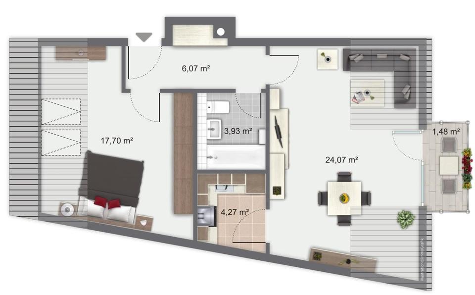 Dachgeschoßwohnung Ottobrunn - 2 Zimmer, 58 m&sup2;, 1.300&euro; | Angebot:27571507