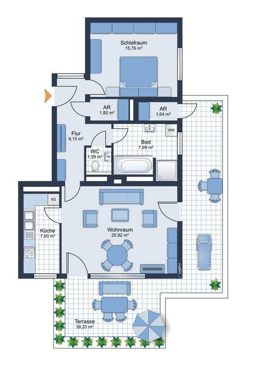 Sonnige Dachterrassenwohnung mit Alpenblick 2 zimmer