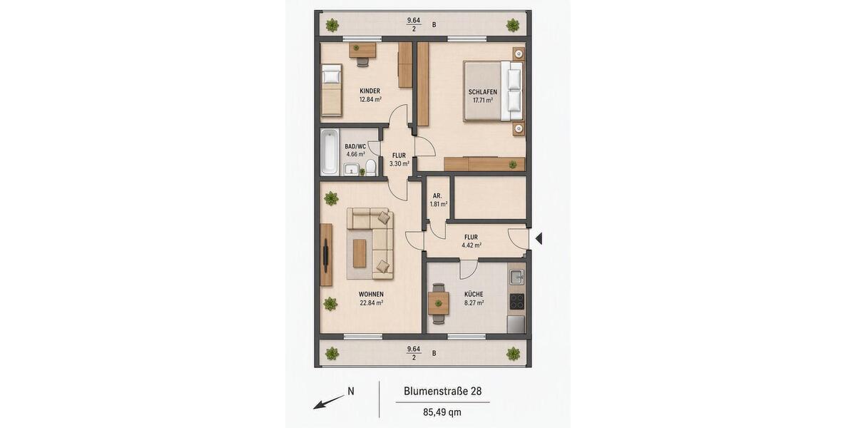 Etagenwohnung Haar - 3 Zimmer, 85 m&sup2;, 420.000&euro; | Angebot:27213374