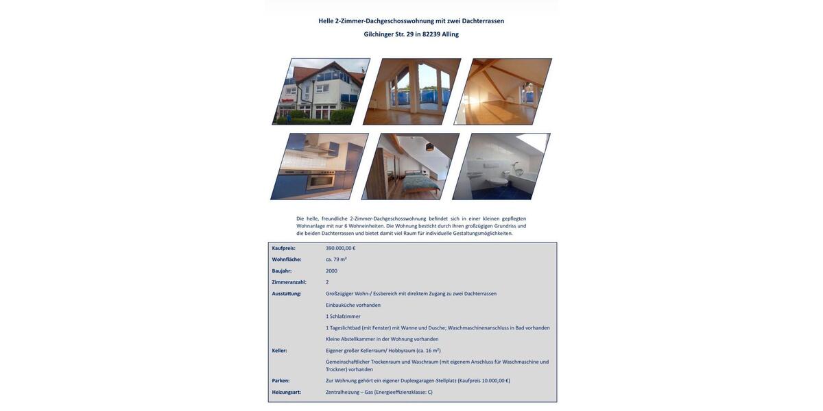 Dachgeschoßwohnung Alling - 2 Zimmer, 79 m&sup2;, 390.000&euro; | Angebot:25931509