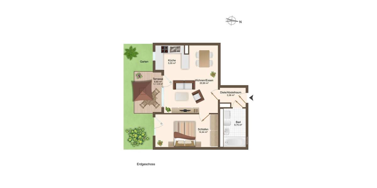 Etagenwohnung Unterhaching - 2 Zimmer, 53 m&sup2;, 1.075&euro; | Angebot:26542823