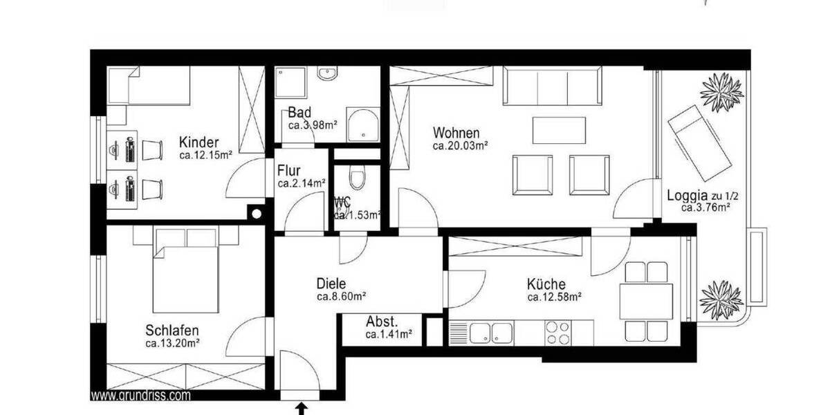 Etagenwohnung Unterhaching - 3 Zimmer, 77 m&sup2;, 395.000&euro; | Angebot:25768869
