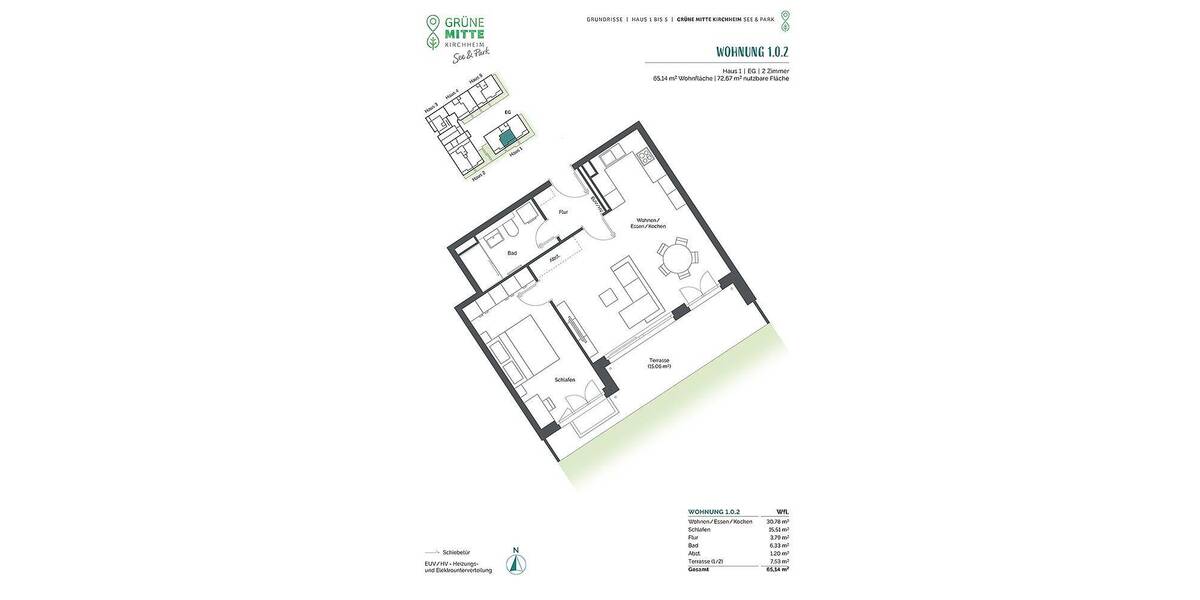 Etagenwohnung Kirchheim b. München Heimstetten - 2 Zimmer, 65 m&sup2;, 629.000&euro; | Angebot:25768620
