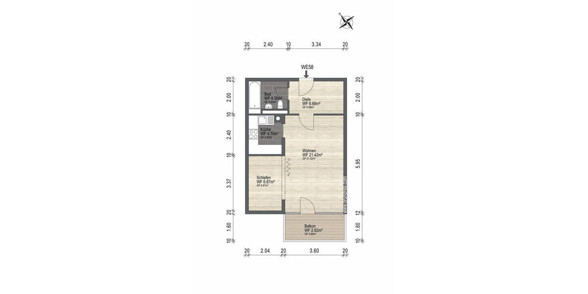 Etagenwohnung München Neuhausen-Nymphenburg - 1 Zimmer, 46 m&sup2;, 399.000&euro; | Angebot:26700325