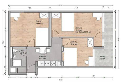 Etagenwohnung München Feldmoching-Hasenbergl - 3 Zimmer, 59 m&sup2;, 780&euro; | Angebot:26544082