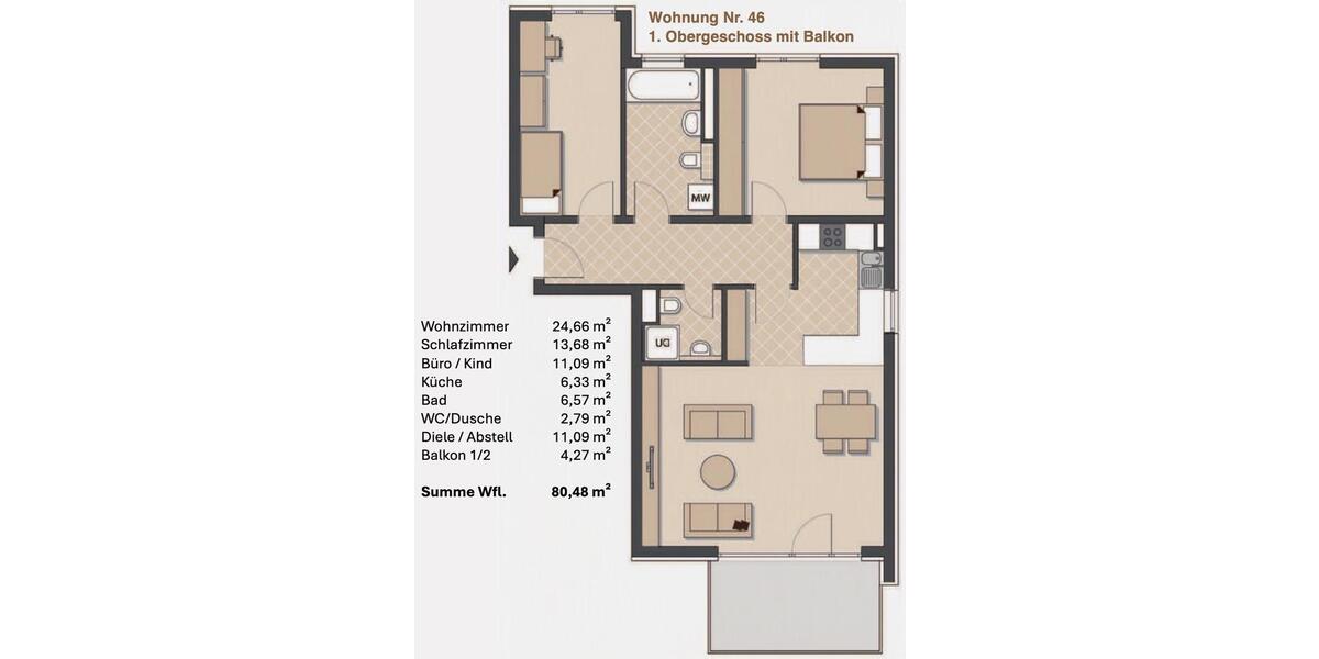 Etagenwohnung Unterhaching - 3 Zimmer, 81 m&sup2;, 748.000&euro; | Angebot:27144992