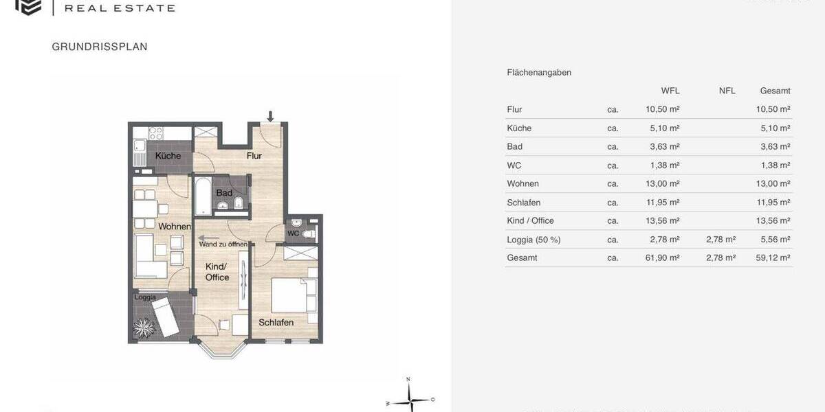 Etagenwohnung München Pasing-Obermenzing - 3 Zimmer, 61 m&sup2;, 370.000&euro; | Angebot:26933721
