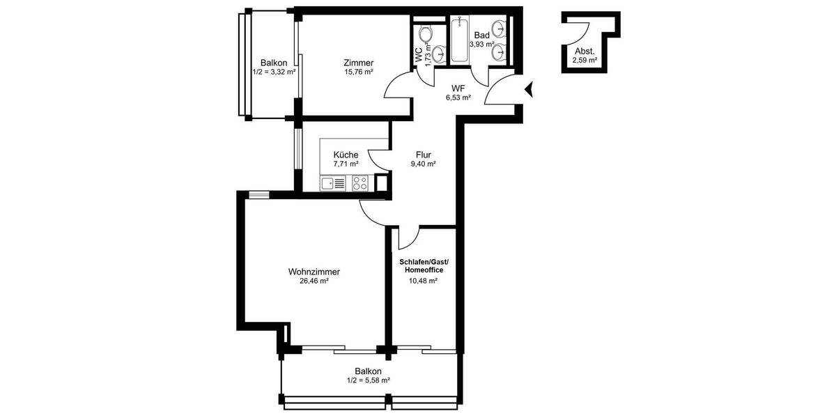 Etagenwohnung München Bogenhausen - 3 Zimmer, 93 m&sup2;, 2.200&euro; | Angebot:26487108