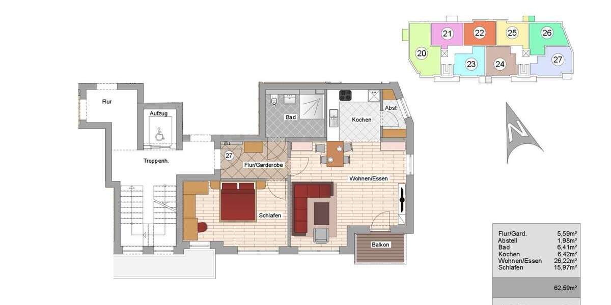 Etagenwohnung Höhenkirchen-Siegertsbrunn Siegertsbrunn - 2 Zimmer, 60 m&sup2;, 563.500&euro; | Angebot:25892915