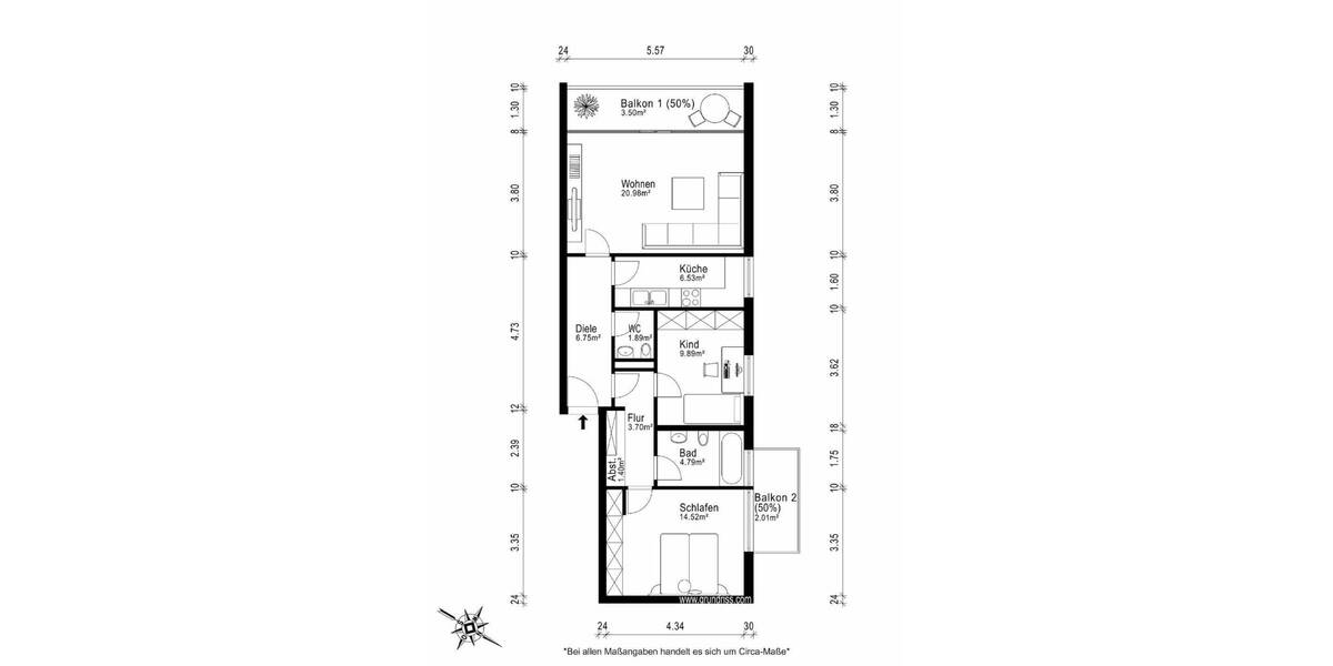 Etagenwohnung München Thalk.Obersendl.-Forsten-Fürstenr.-Solln - 3 Zimmer, 76 m&sup2;, 575.000&euro; | Angebot:26388269
