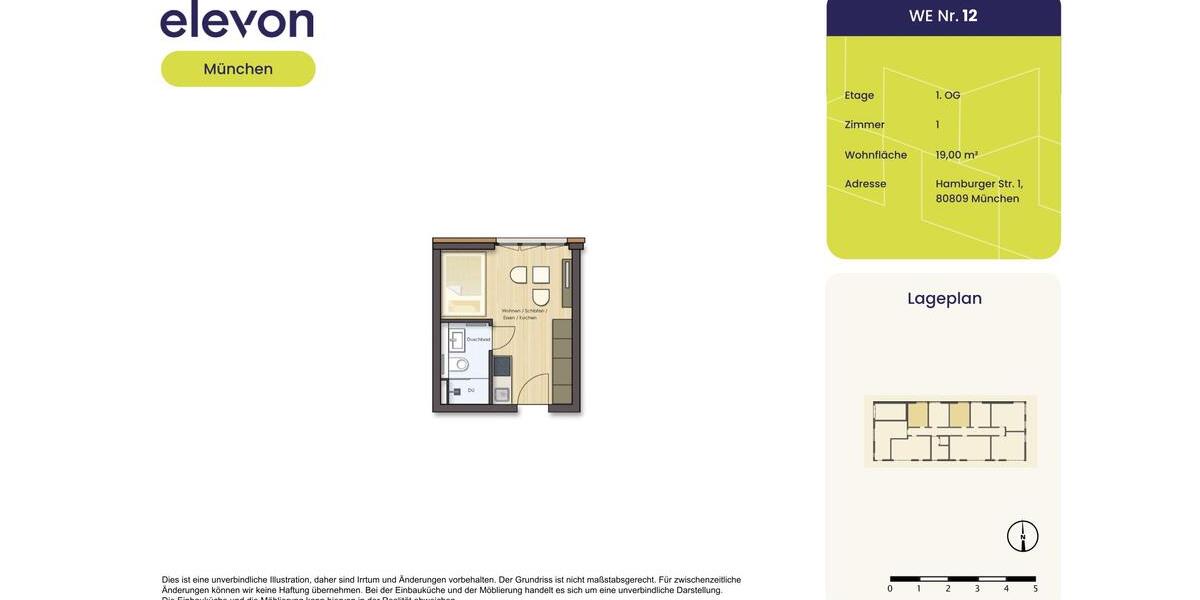 Etagenwohnung München Am Riesenfeld - 1 Zimmer, 19 m&sup2;, 747&euro; | Angebot:25220767