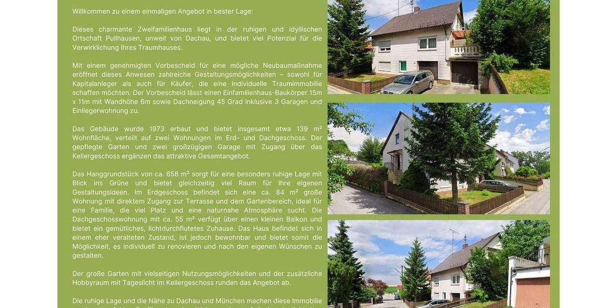 Mehrfamilienhaus, Wohnhaus Dachau Pullhausen - 6 Zimmer, 139 m&sup2;, 499.000&euro; | Angebot:25050987