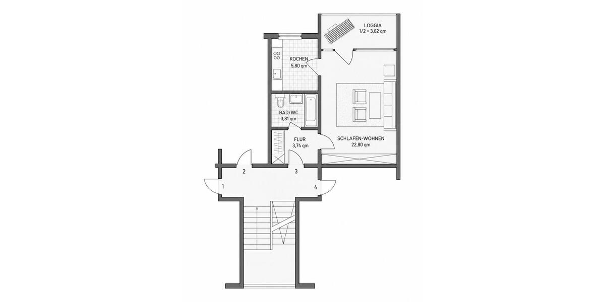 Etagenwohnung Holzkirchen - 1 Zimmer, 39 m&sup2;, 209.000&euro; | Angebot:26961357
