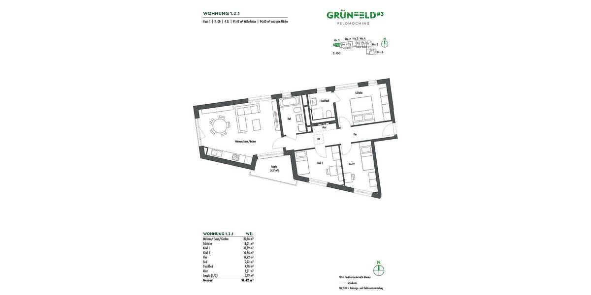 Etagenwohnung München Feldmoching-Hasenbergl - 4 Zimmer, 91 m&sup2;, 848.000&euro; | Angebot:26358386