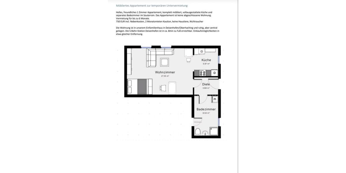 Etagenwohnung Oberhaching Deisenhofen - 1 Zimmer, 45 m&sup2;, 750&euro; | Angebot:26670254