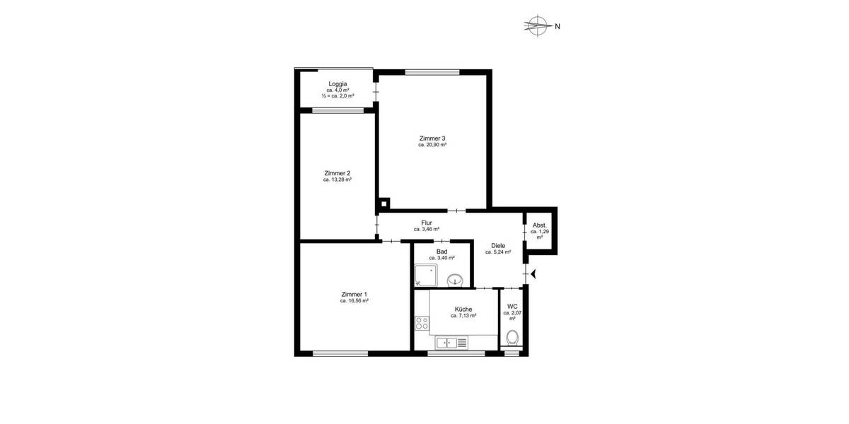 Etagenwohnung München Aubing-Lochhausen-Langwied - 3 Zimmer, 75 m&sup2;, 450.000&euro; | Angebot:25666559